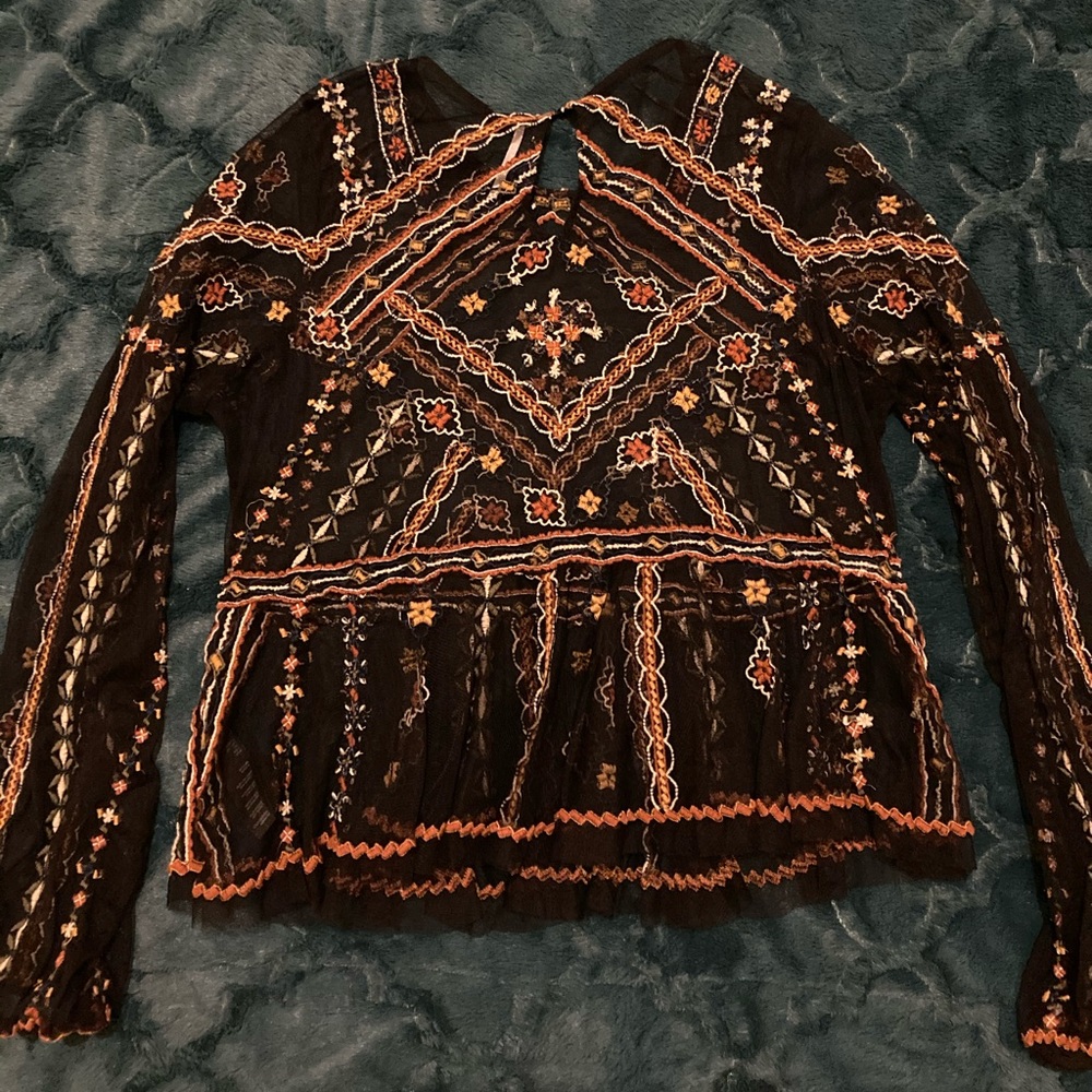 Free People Embroidered Sheer Top size L